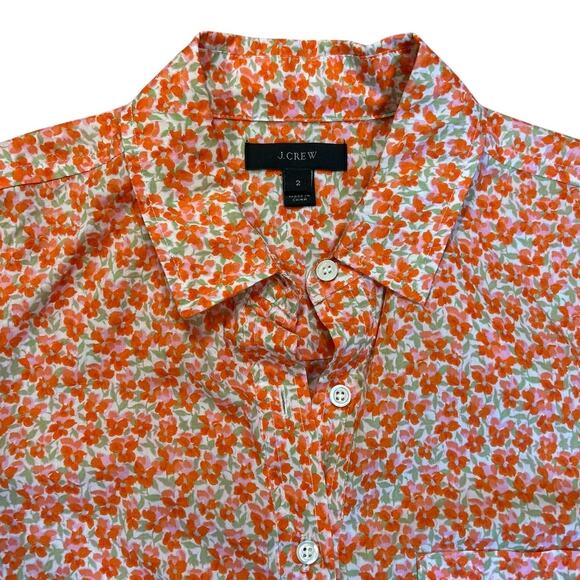 J. CREW Orange Floral Tunic Popover 100% Cotton Long Sleeve Women's Size 2 - Picture 1 of 10